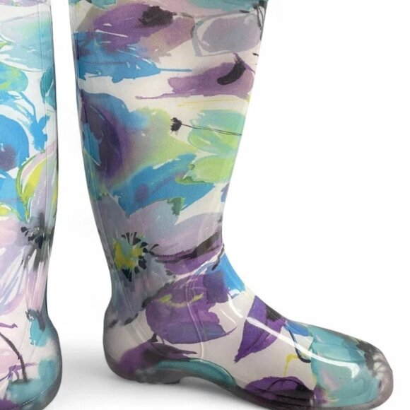 New George Made In Canada Floral Garden Rubber Rain Waterproof Boots Women's 7 - Picture 3 of 10